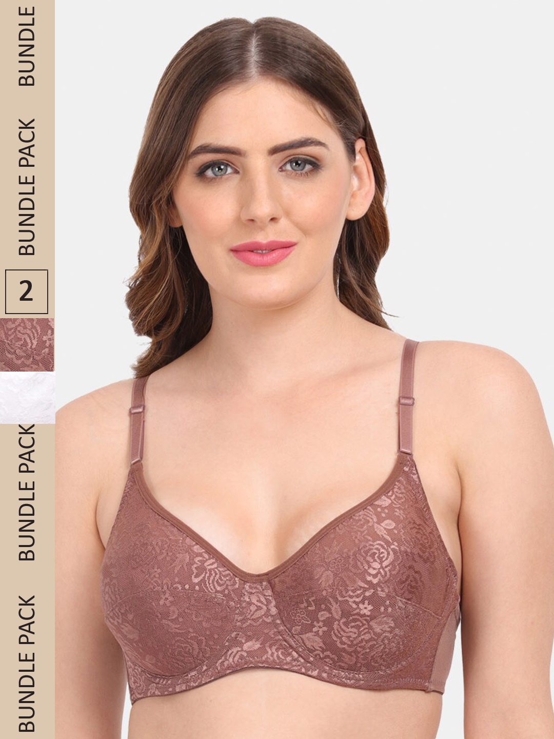 

Amour Secret Pack of 2 Non-Padded Underwired Push-up Bra B401_Bwn_Wht, Brown