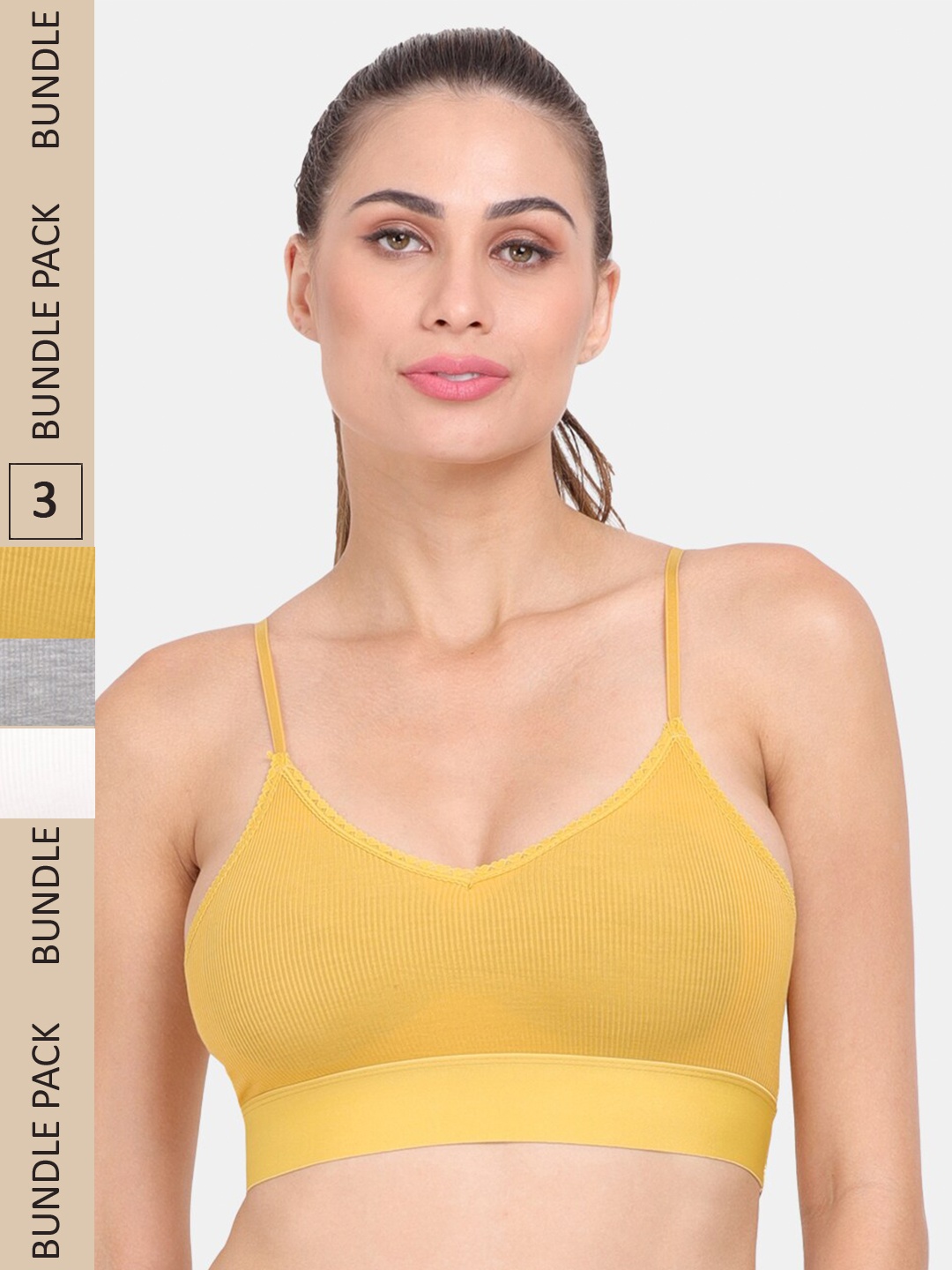 

Amour Secret Pack of 3 Lightly Padded Anti-Odour Sports Bra SR8_Gry_Wht_Ylw, Grey