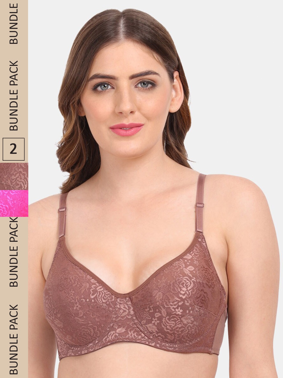 

Amour Secret Pack of 2 Non-Padded Underwired Push-up Bra B401_Bwn_Pnk, Brown