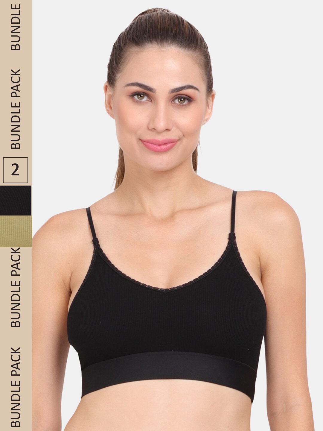 

Amour Secret Pack of 2 Lightly Padded Anti-Odour Sports Bra SR8_Blk_Hna, Black