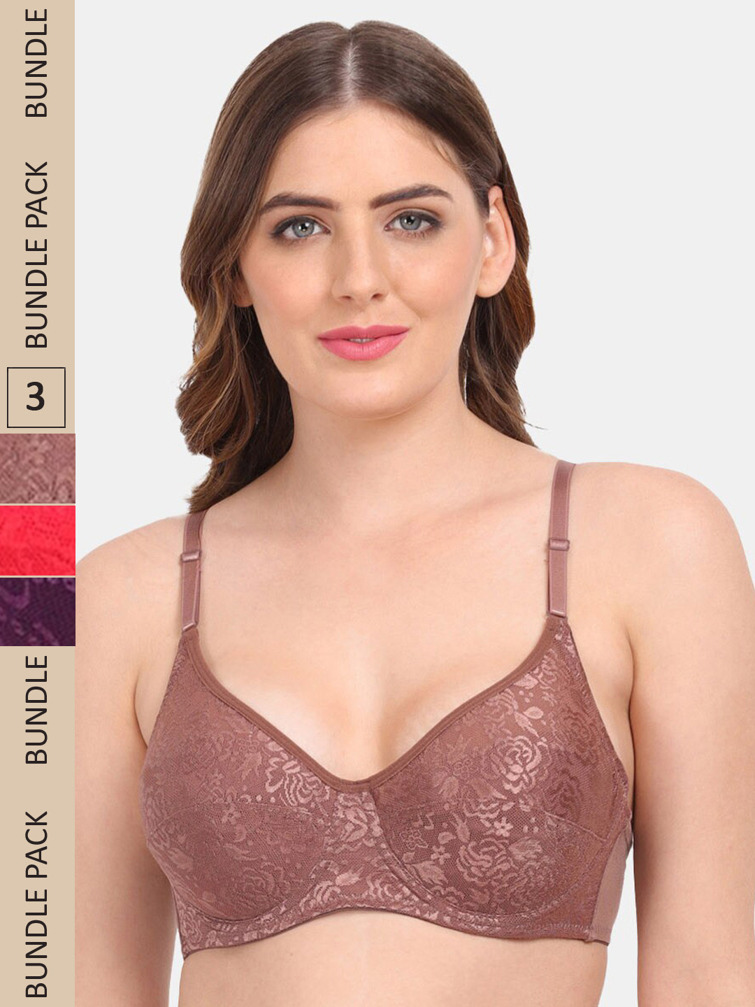 

Amour Secret Pack of 3 Non-Padded Underwired Bra, Brown