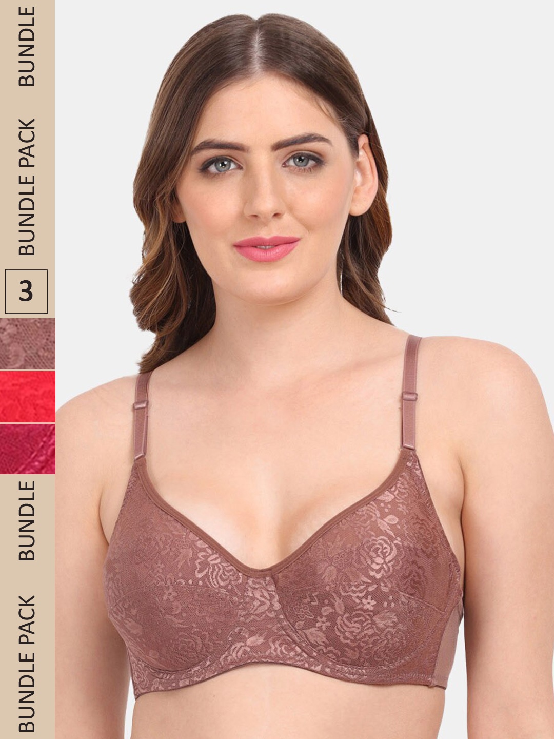 

Amour Secret Pack of 3 Non-Padded Underwired Bra, Brown