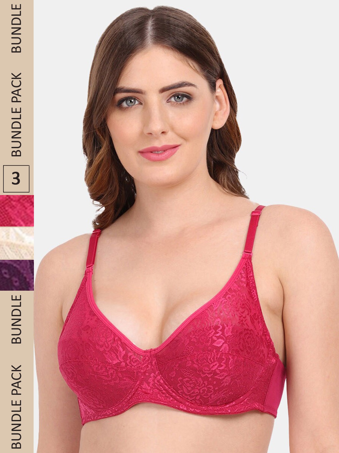 

Amour Secret Pack of 3 Non-Padded Underwired Bra, Maroon