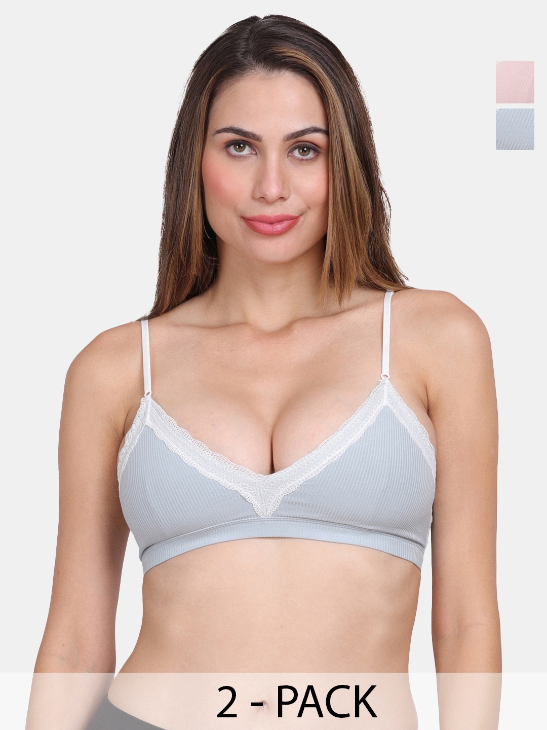 

Amour Secret Pack of 2 Seamless Lightly Padded Bra PD9068_Gry_Rbn, Grey