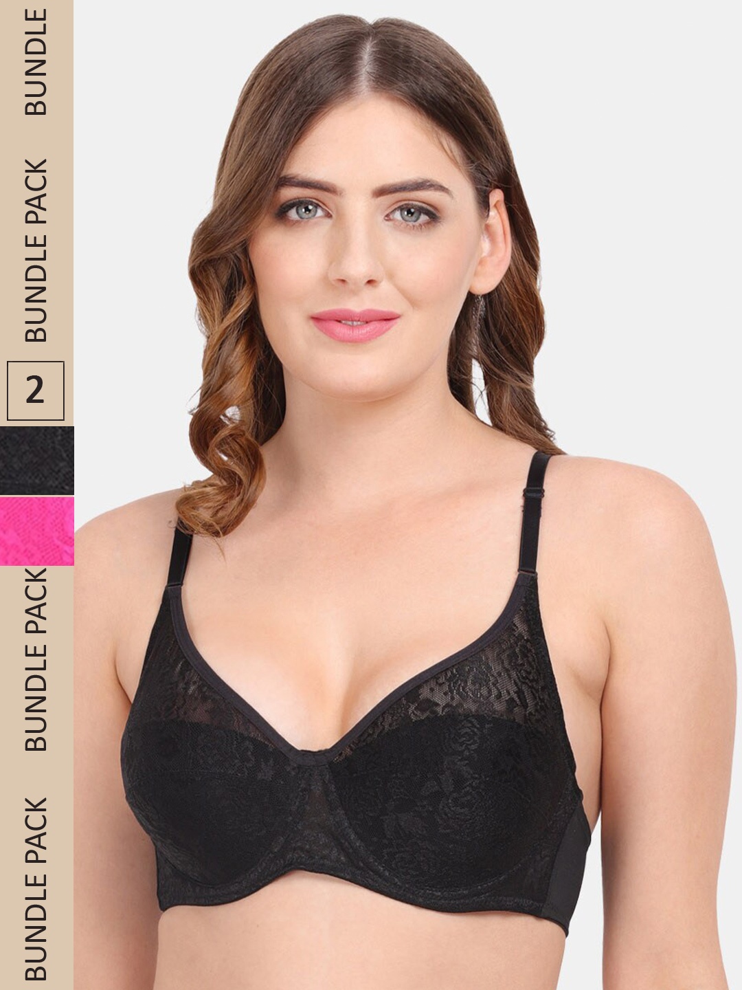 

Amour Secret Pack of 2 Underwired Non-Padded Bra B401_Blk_Pnk, Black