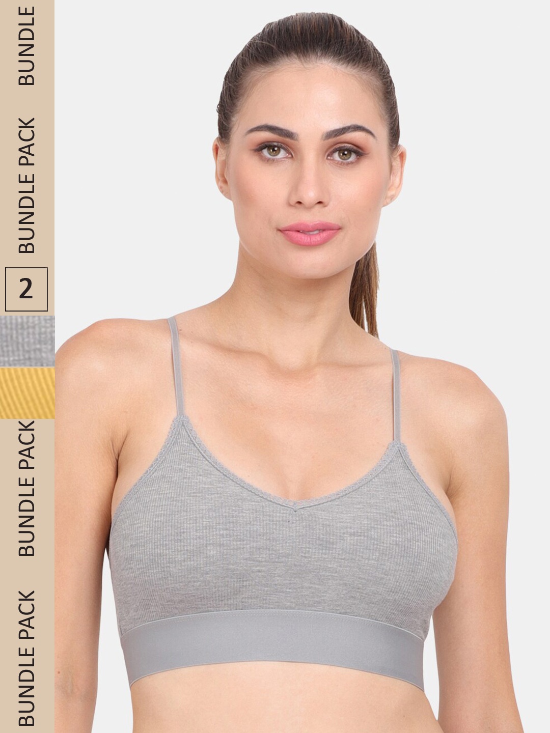 

Amour Secret Pack Of 2 Lightly Padded Anti Odour Sports Bra, Grey melange