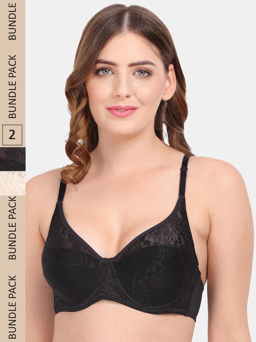 

Amour Secret Pack Of 2 Self Design Non Padded Underwired Push-Up Bra, Black