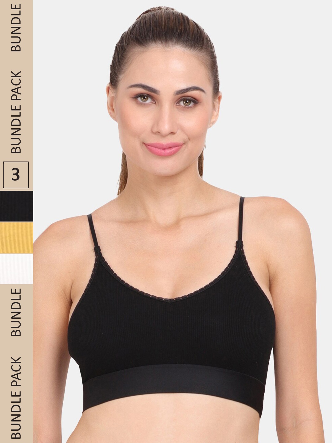 

Amour Secret Pack Of 3 Lightly Padded Anti Odour Sports Bra, Black