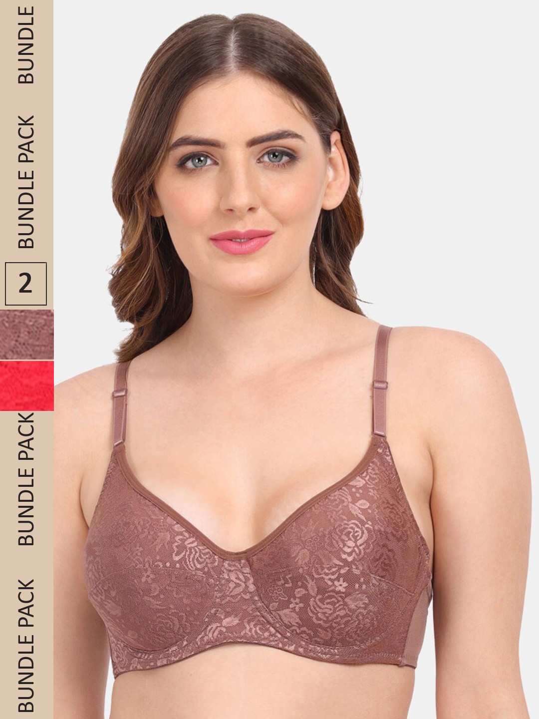 

Amour Secret Pack Of 2 Self Design Non Padded Underwired Bra, Turquoise blue