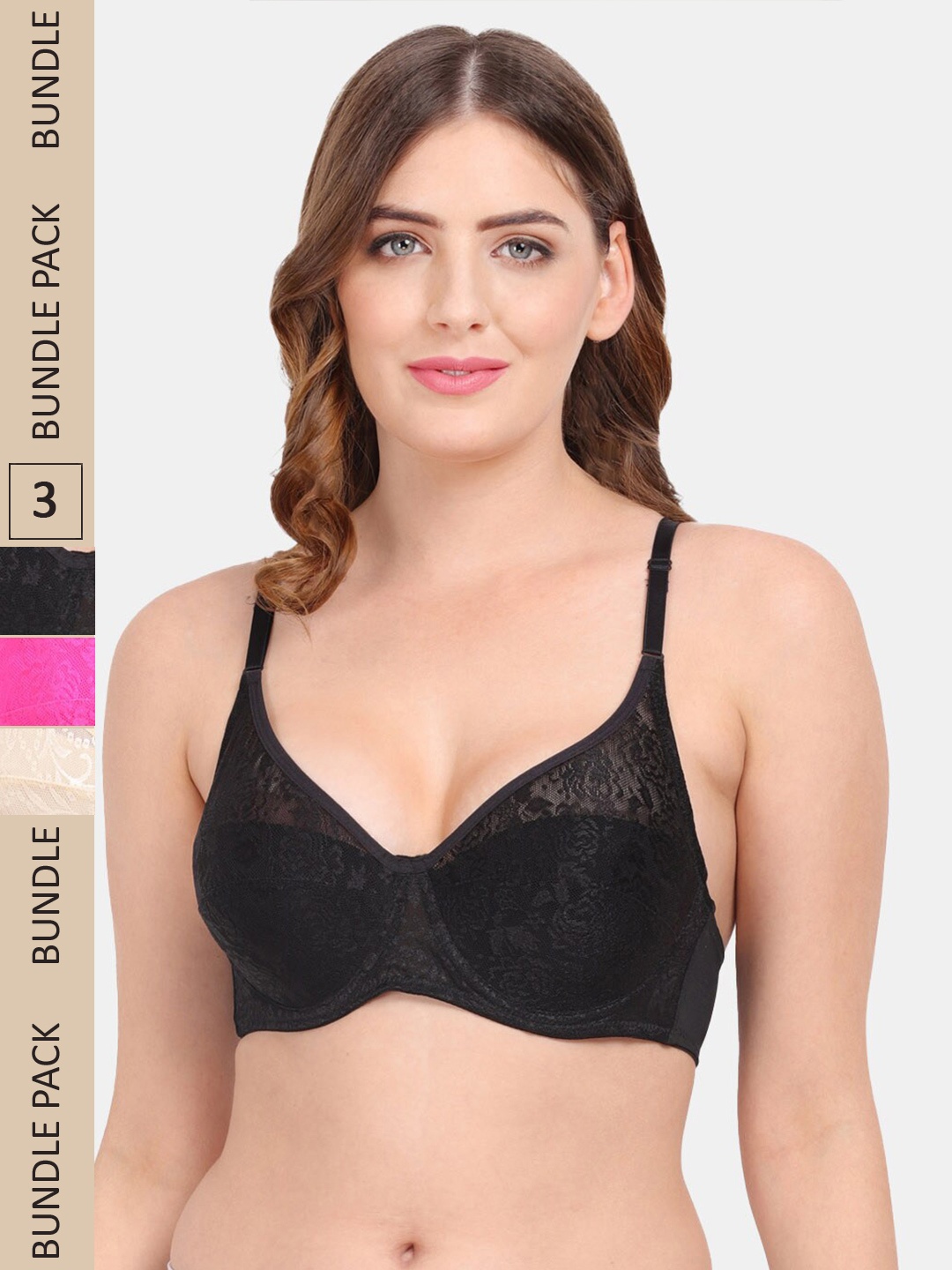 

Amour Secret Pack of 3 Non-Padded Underwired Push-Up Bra, Black