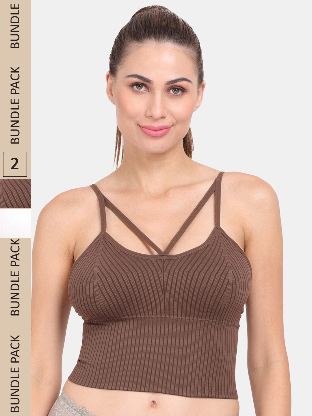 

Amour Secret Pack of 2 Lightly Padded Anti Odour Sports Bra, Brown