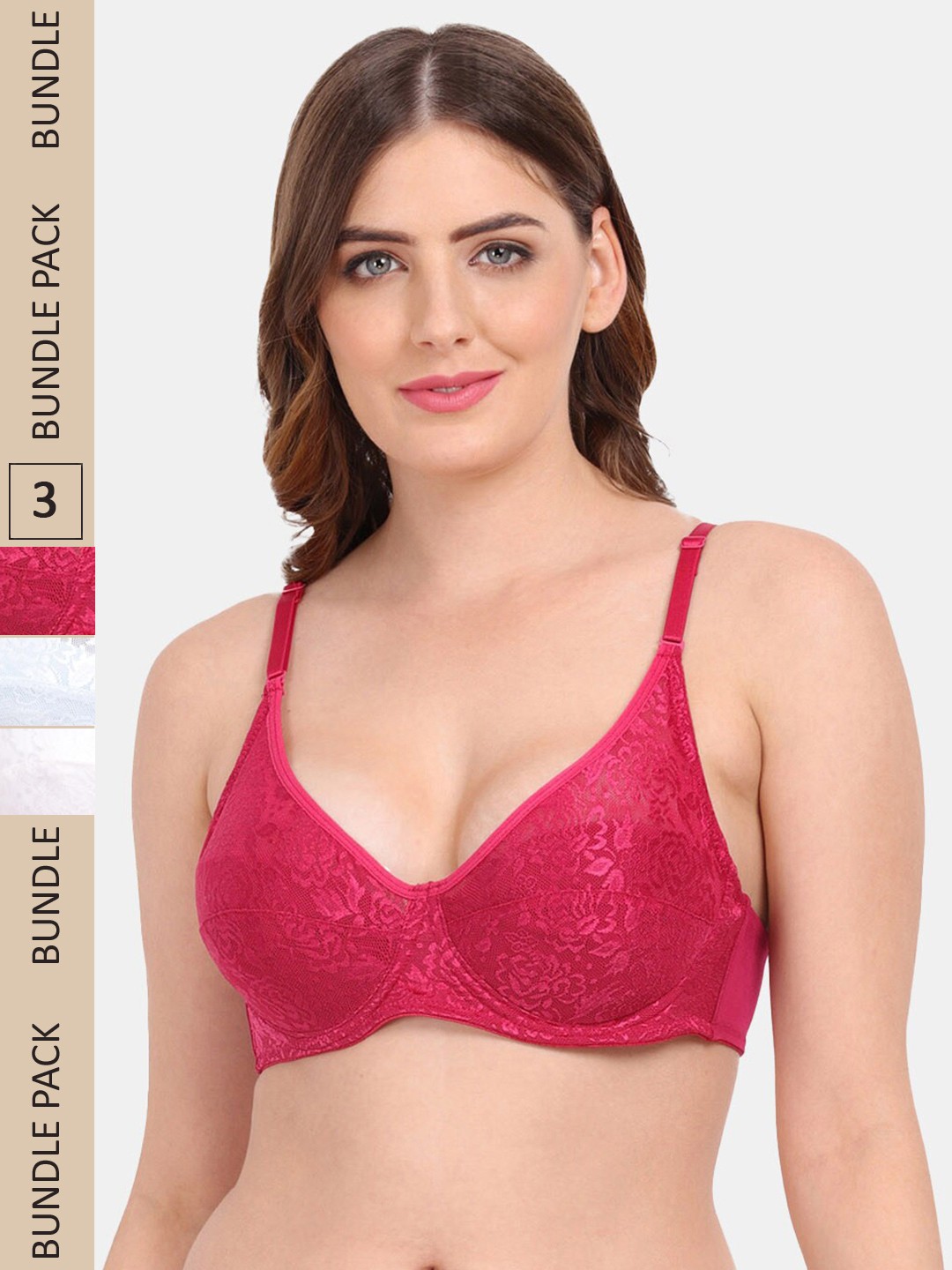 

Amour Secret Pack of 3 Non-Padded Underwired Push-Up Bra, Maroon