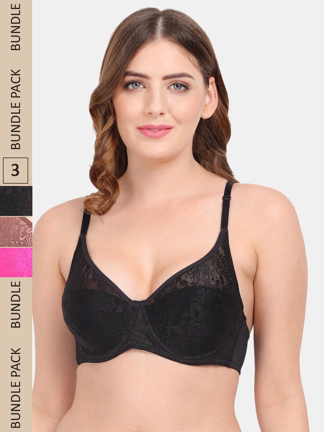 

Amour Secret Pack of 3 Lightly Padded Bra, Black