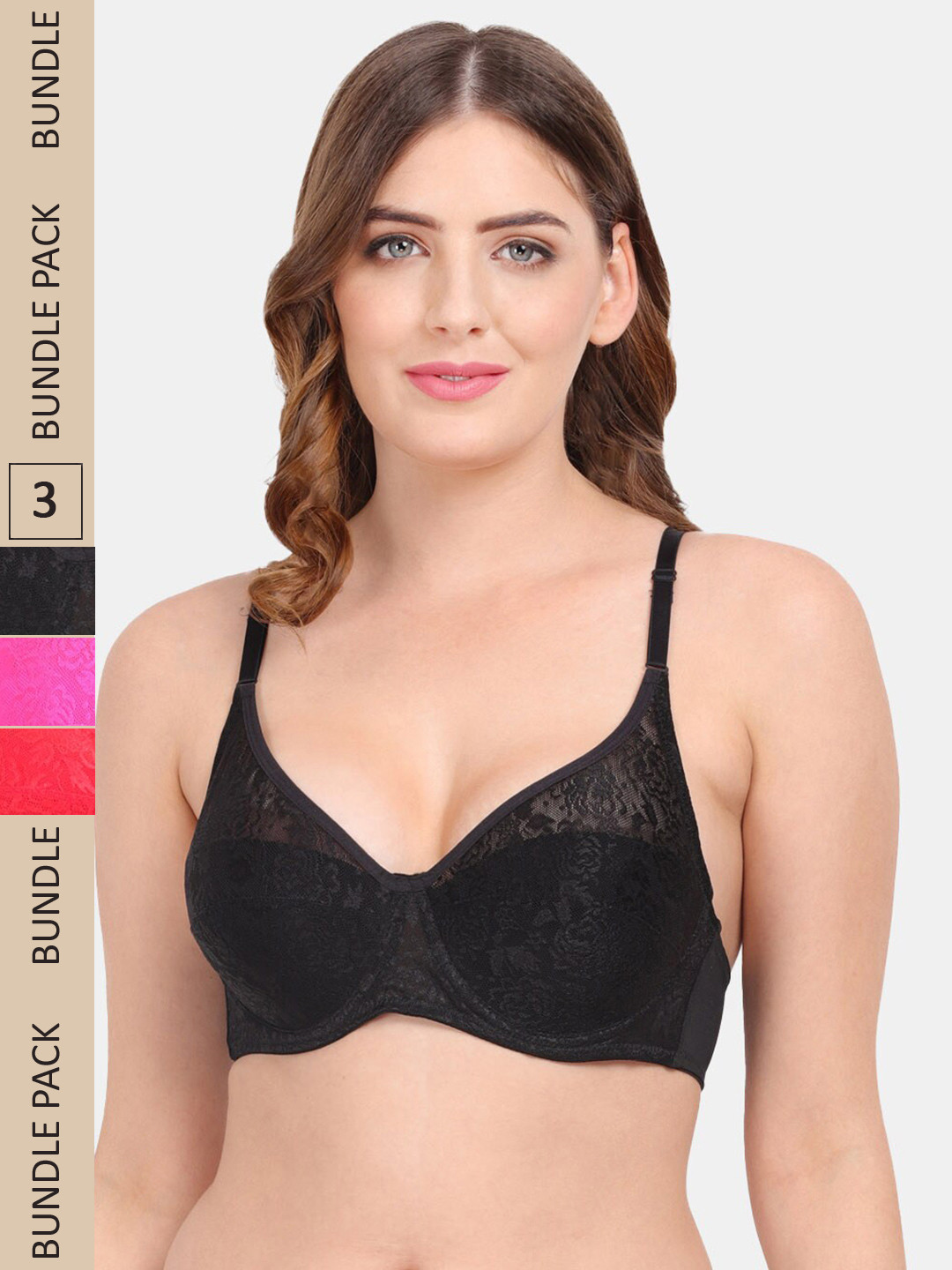 

Amour Secret Pack of 3 Lightly Padded Bra, Black