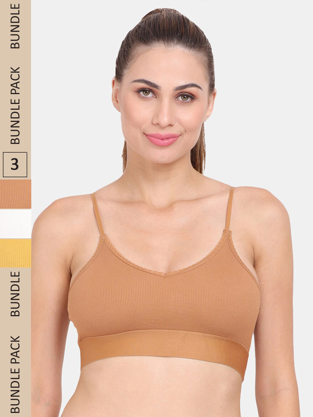 

Amour Secret Pack of 3 Lightly Padded Anti-Odour Sports Bra, Brown