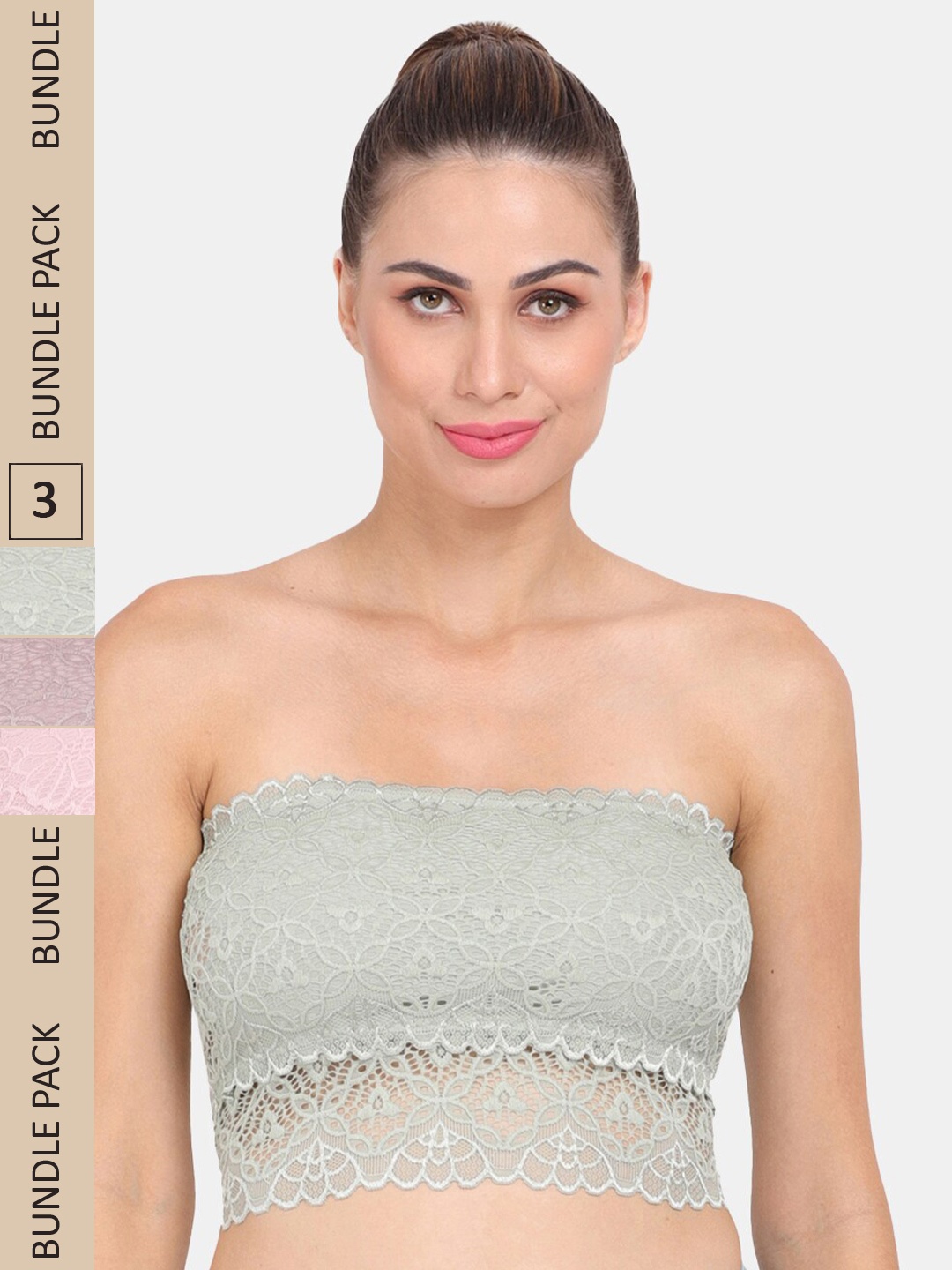 

Amour Secret Pack of 3 Lightly Padded Floral Bandeau Bra, Sea green