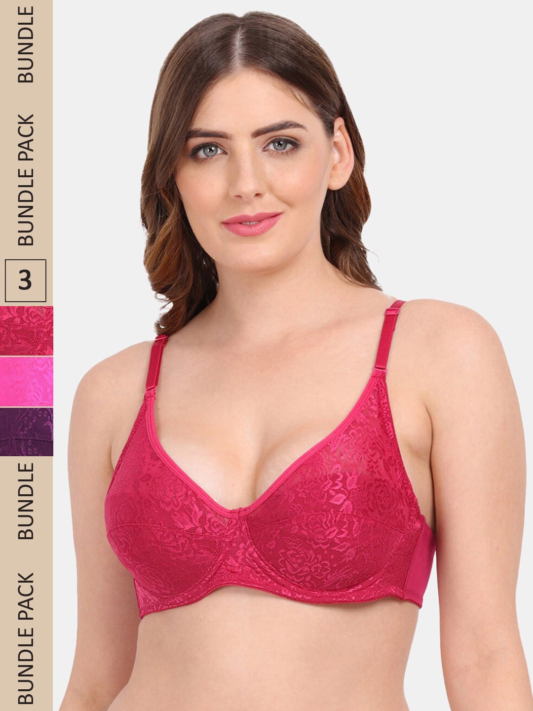 

Amour Secret Pack of 3 Floral Underwired Bra, Maroon