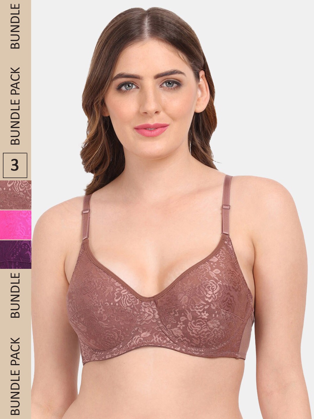 

Amour Secret Pack of 3 Non-Padded Underwired Bra, Pink