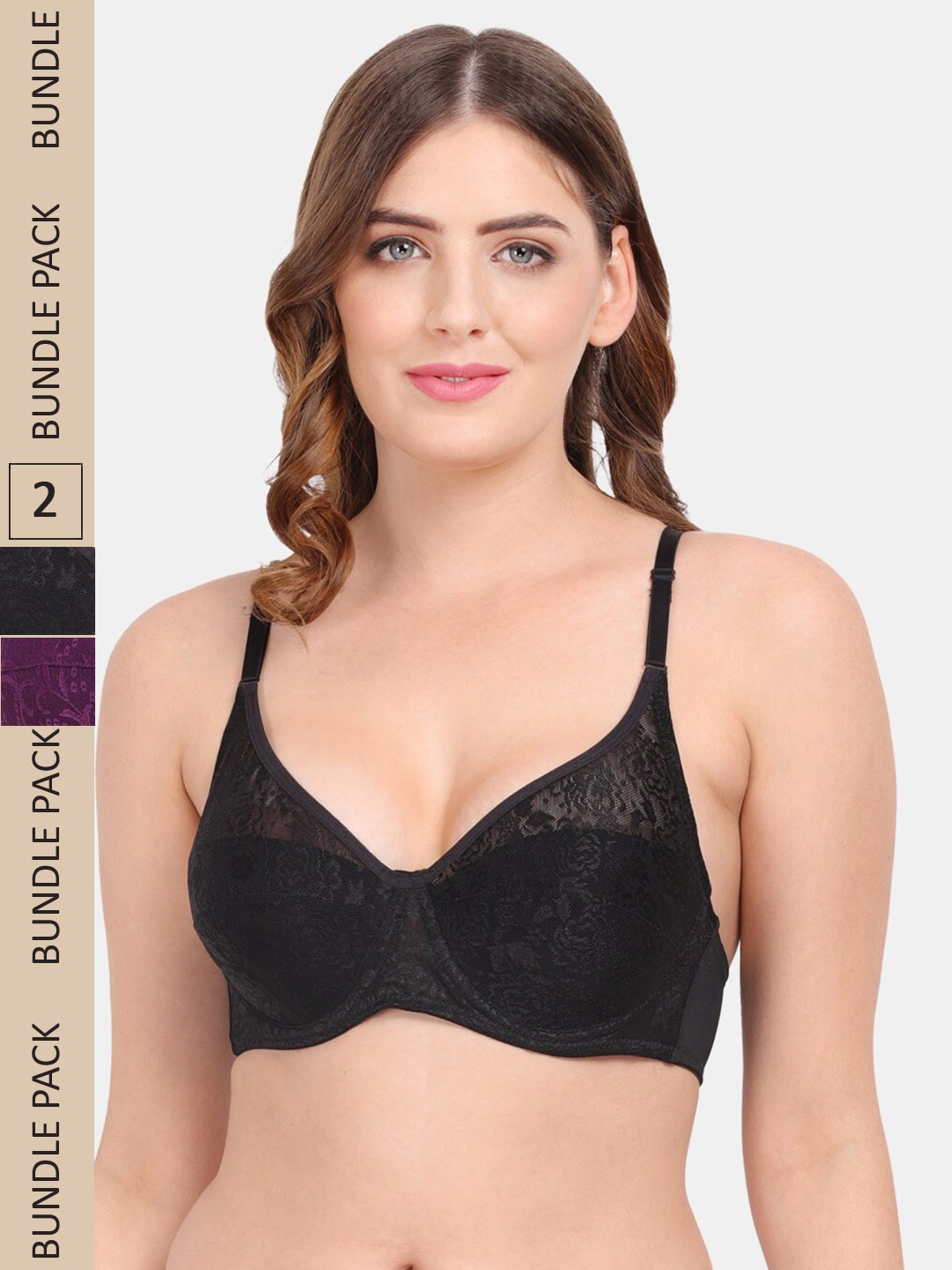 

Amour Secret Pack of 2 Non-Padded Underwired Push Up Bra, Black