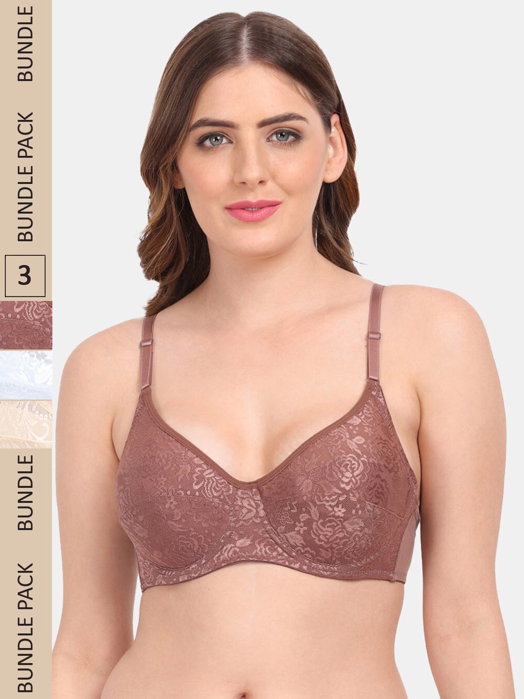 

Amour Secret Pack of 3 Non-Padded Underwired Push Up Bra, Blue