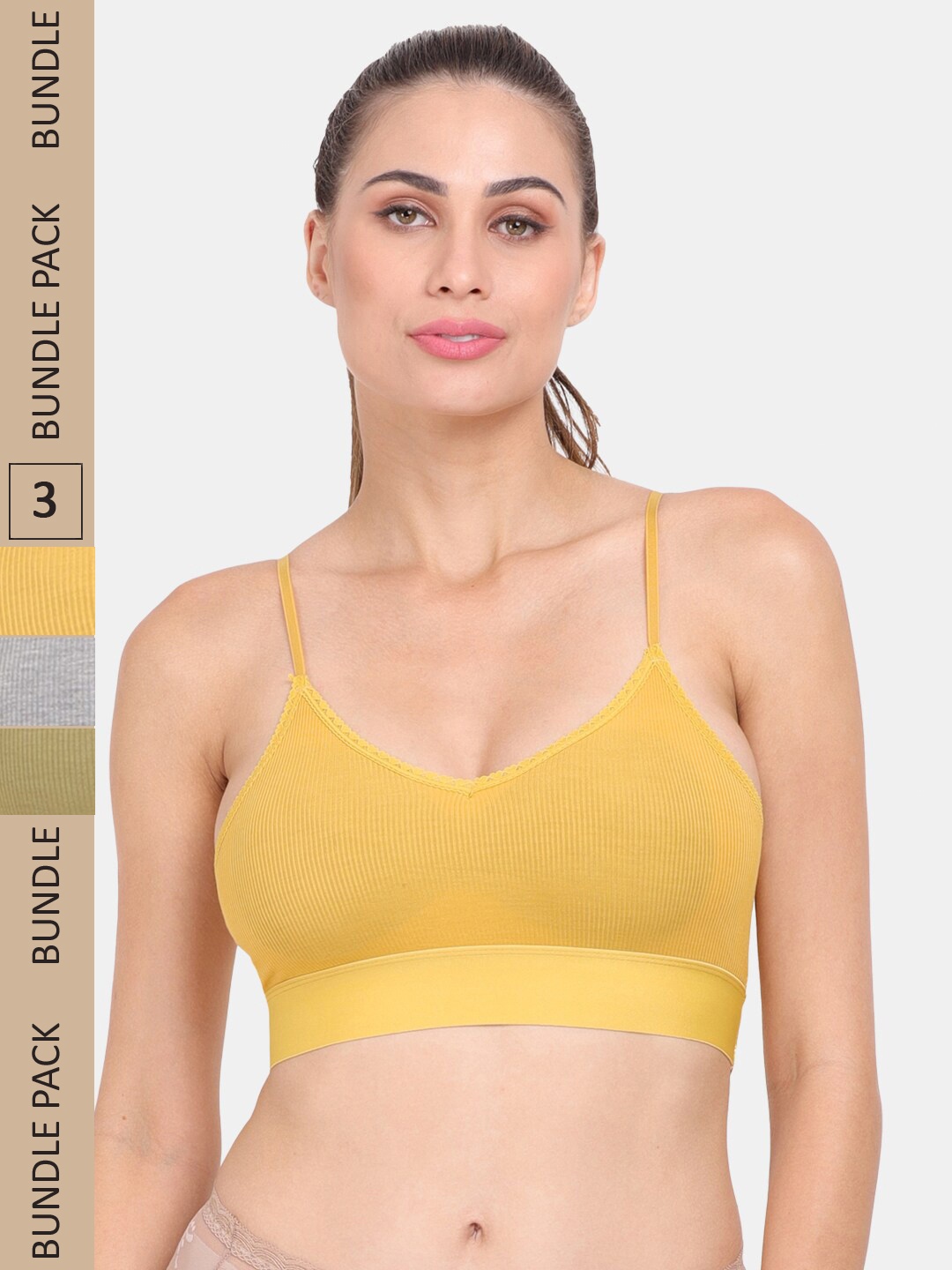 

Amour Secret Pack of 3 Lightly Padded Sports Bra, Grey