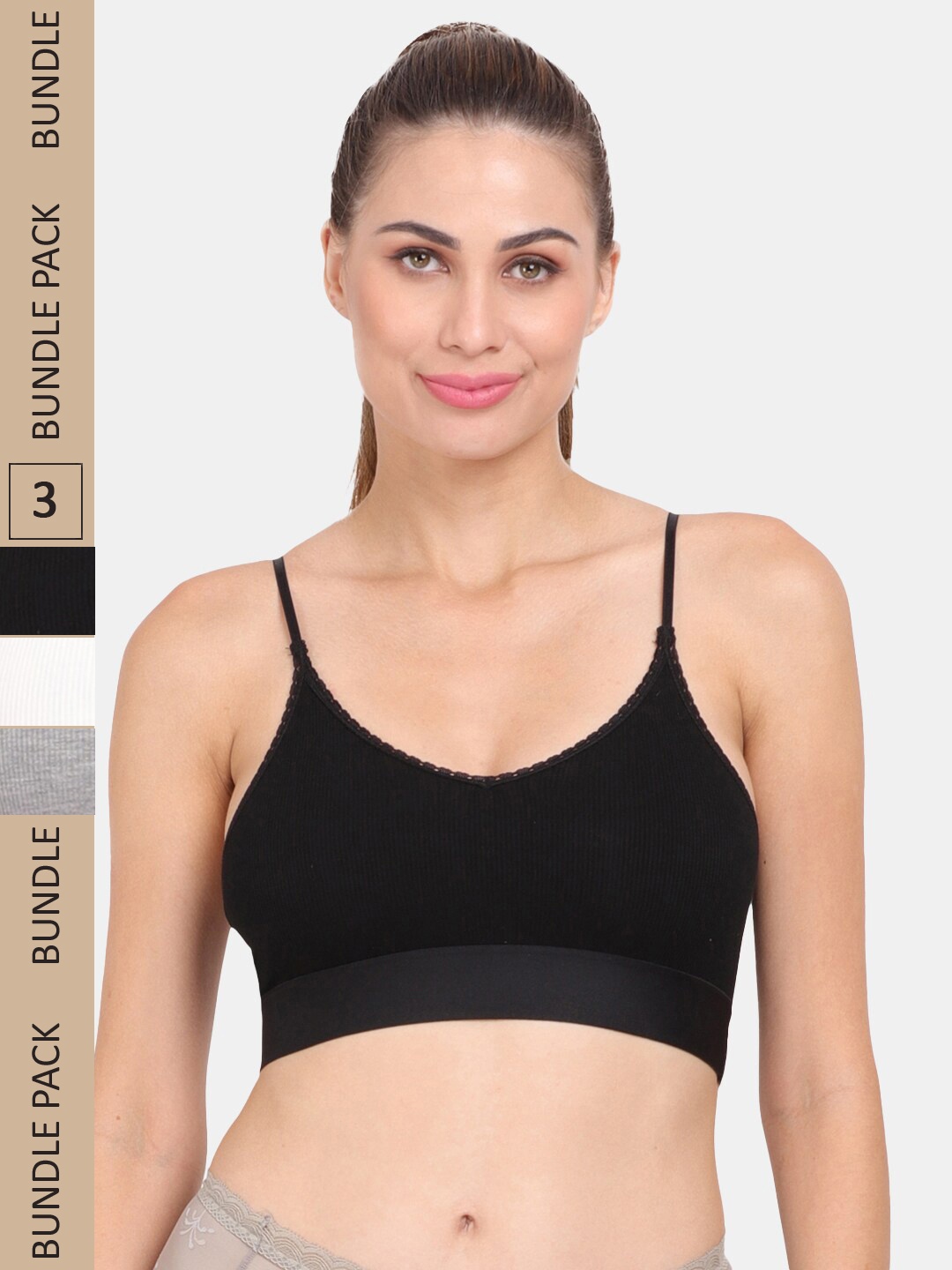 

Amour Secret Pack Of 3 Lightly Padded Non Wired Anti-Odour Workout Sports Bra, Black