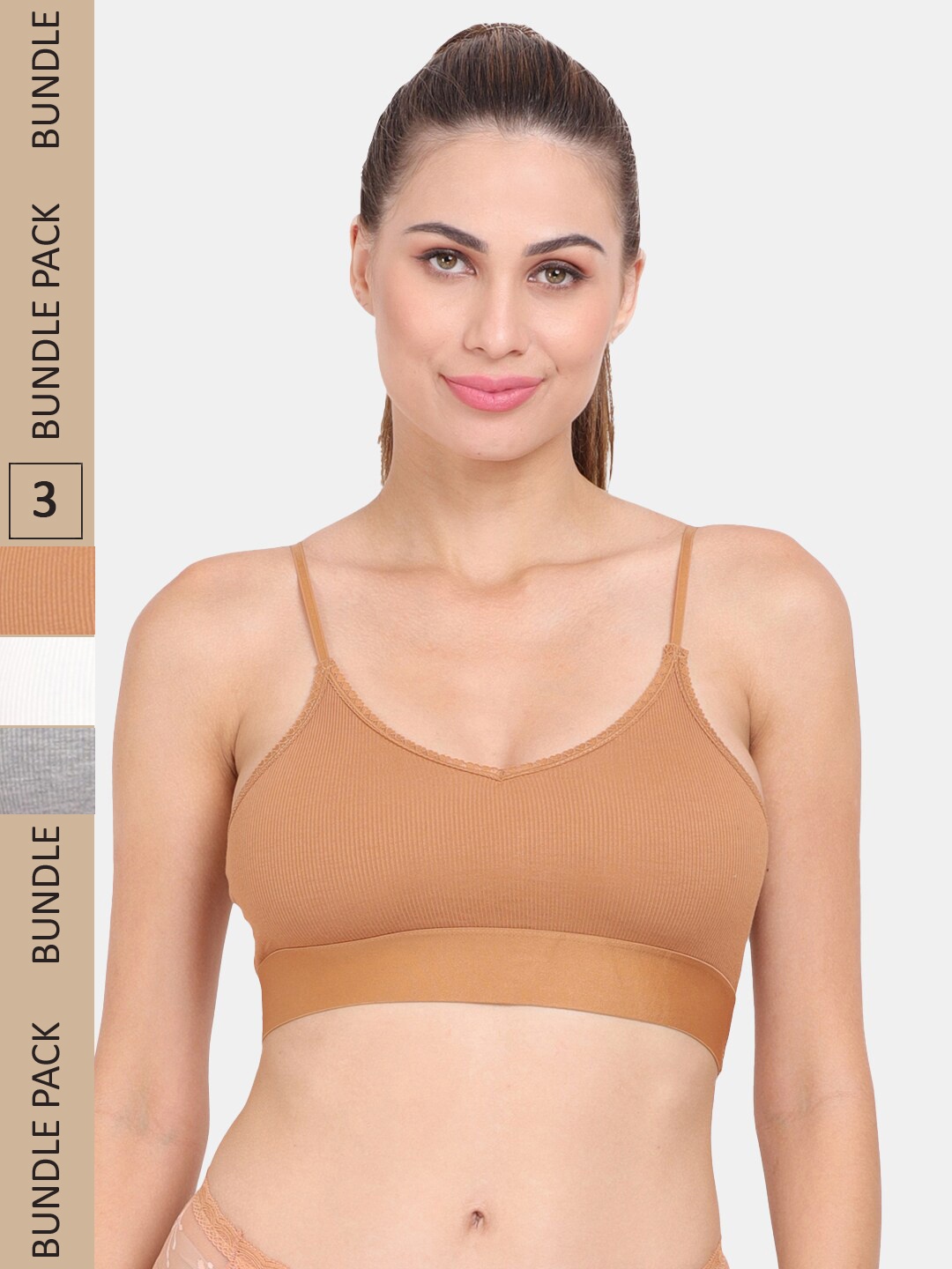 

Amour Secret Pack Of 3 Lightly Padded Non Wired Anti-Odour Workout Sports Bra, Brown