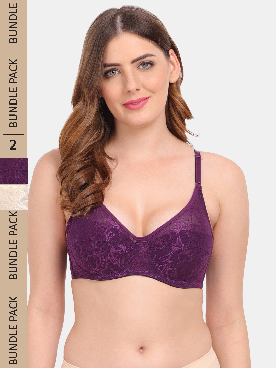 

Amour Secret Pack Of 2 Non Padded Underwired Push-up Lace Bra, Purple