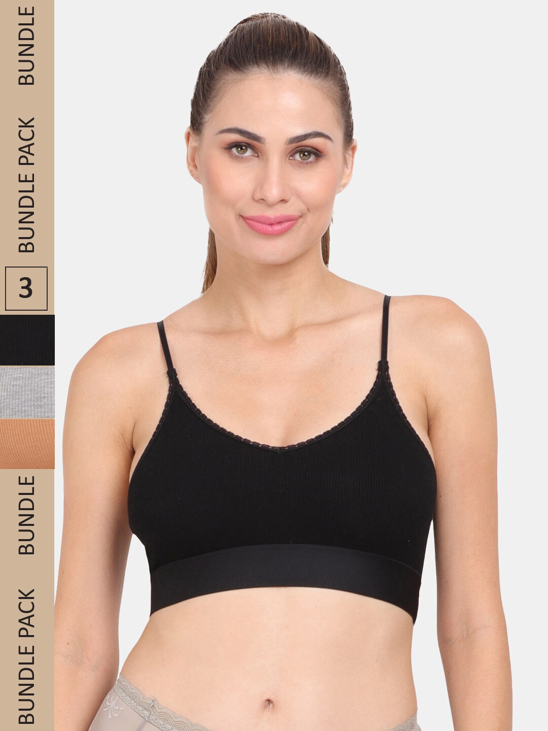 

Amour Secret Pack Of 3 Lightly Padded Non Wired Anti-Odour Workout Sports Bra, Grey