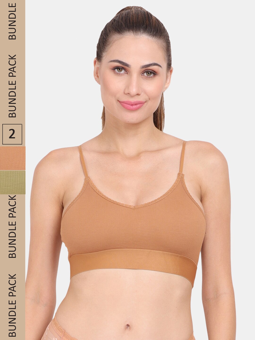 

Amour Secret Pack Of 2 Lightly Padded Non Wired Anti-Odour Sports Bra, Brown