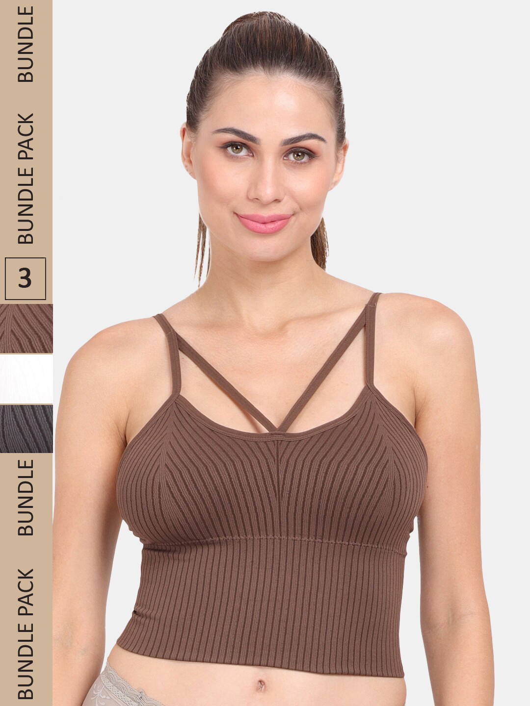 

Amour Secret Pack Of 3 Lightly Padded Non-Wired Workout Bra, Brown