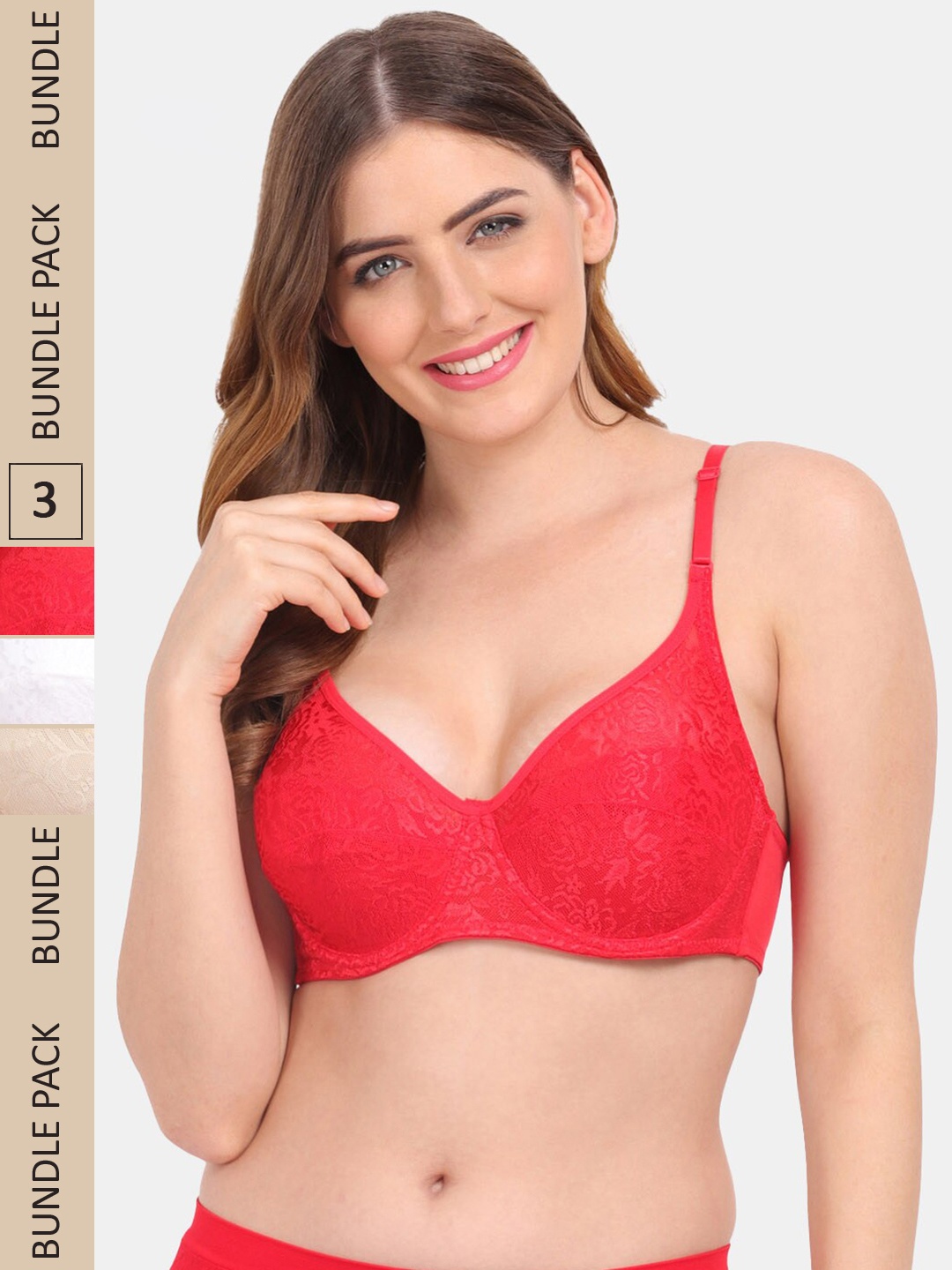 

Amour Secret Pack Of 3 Underwired Bra, Red