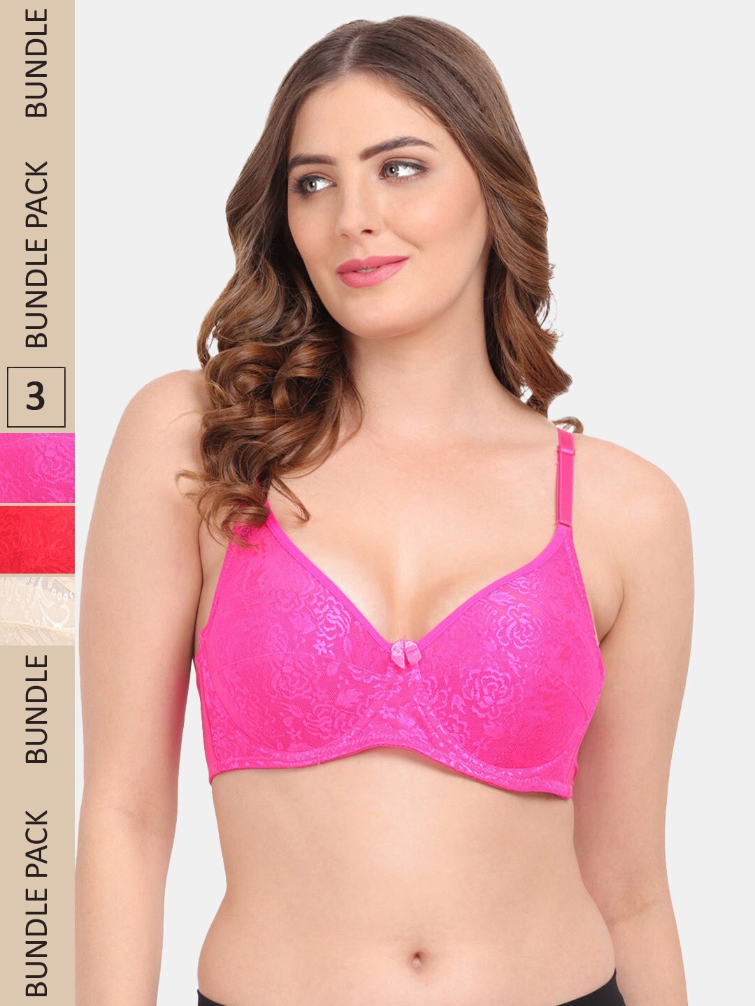 

Amour Secret Pack Of 3 Floral Underwired Bra, Pink