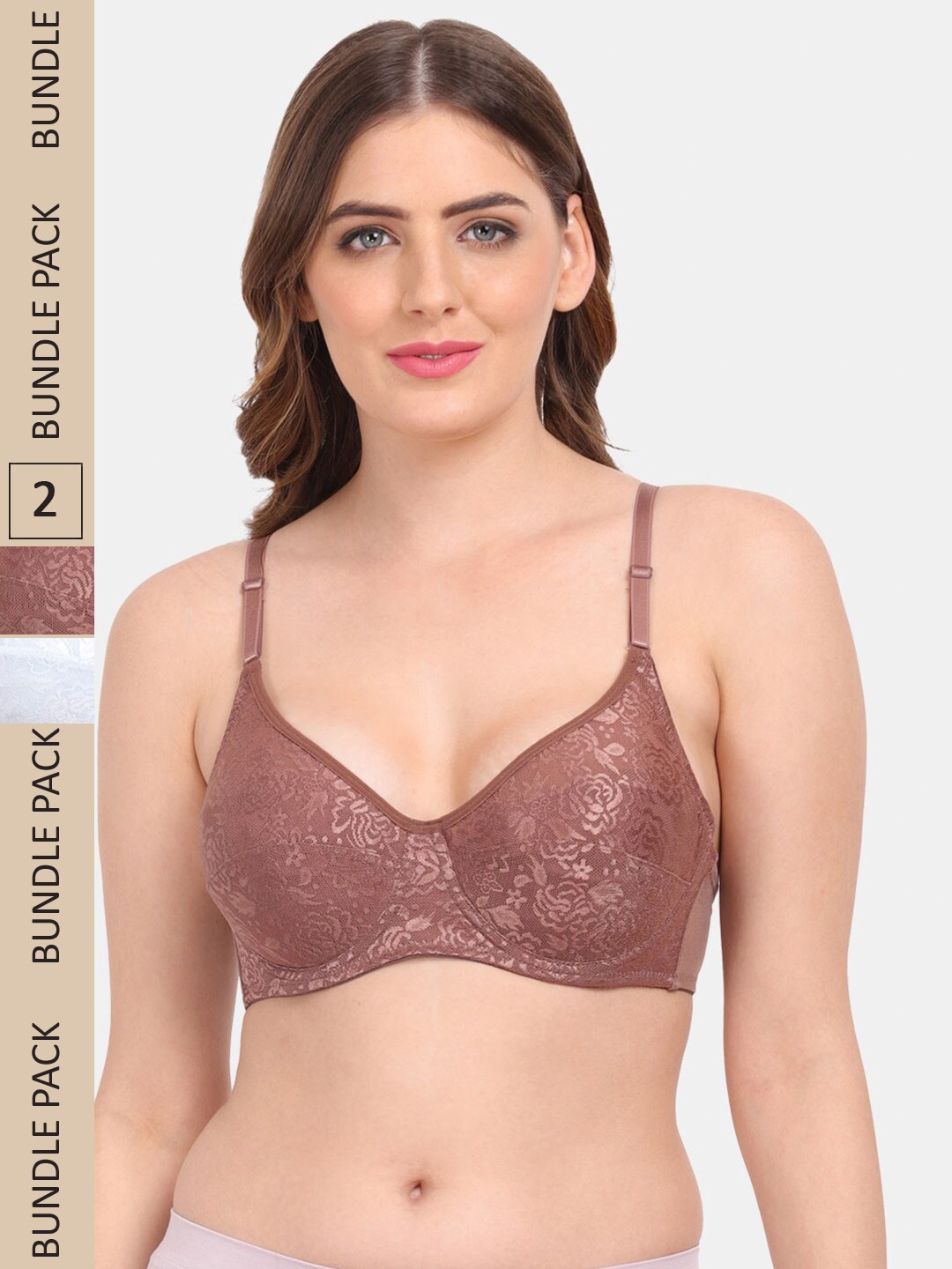 

Amour Secret Pack of 2 Floral Underwired Bra, Brown