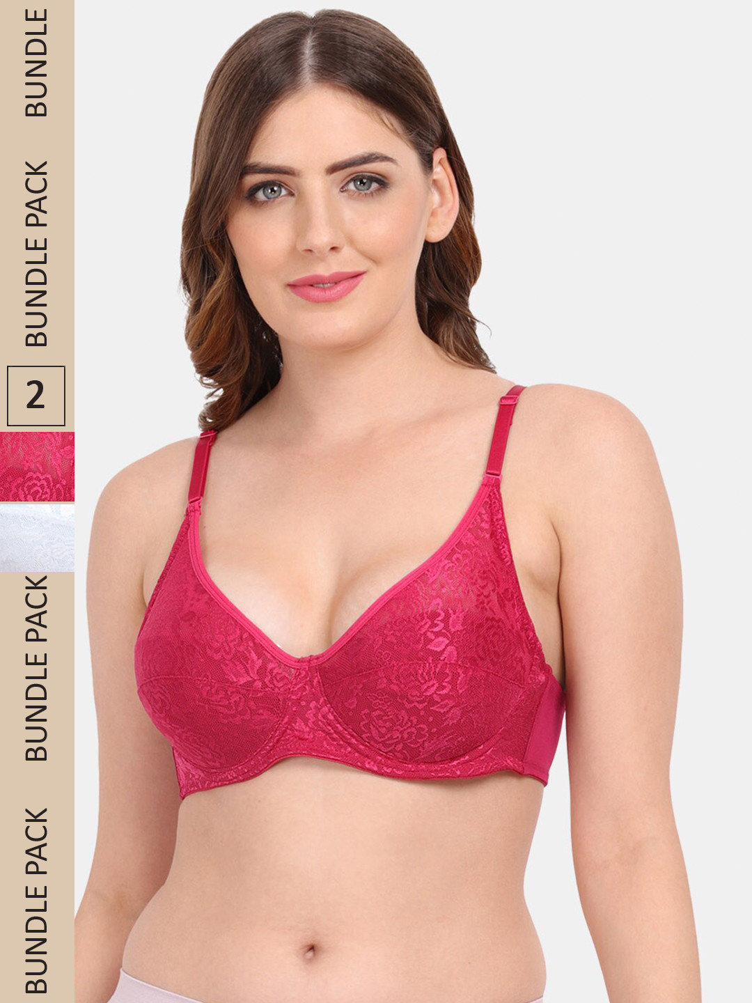 

Amour Secret Pack Of 2 Floral Underwired & Non Padded Push-up Bra, Maroon