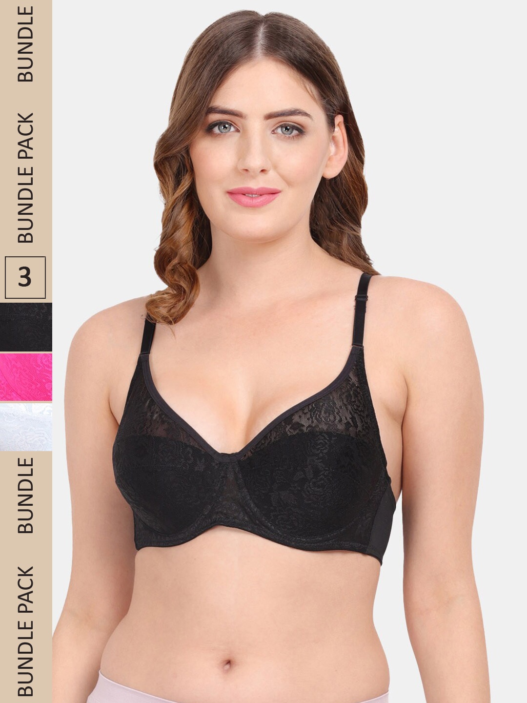 

Amour Secret Pack Of 3 Underwired & Non-Padded Push-Up Bra, Black