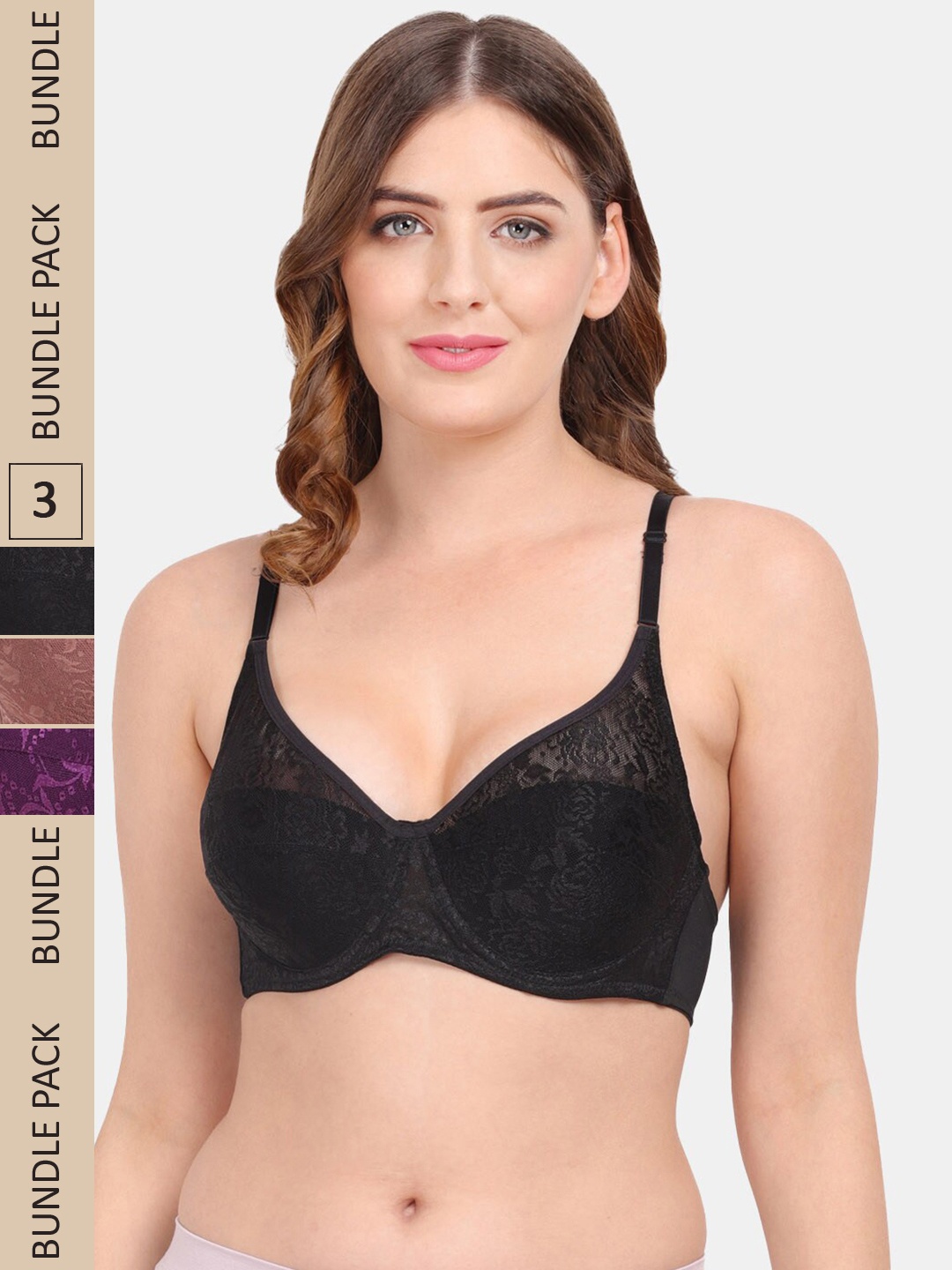 

Amour Secret Pack Of 3 Underwired & Non-Padded Push-Up Bra, Black