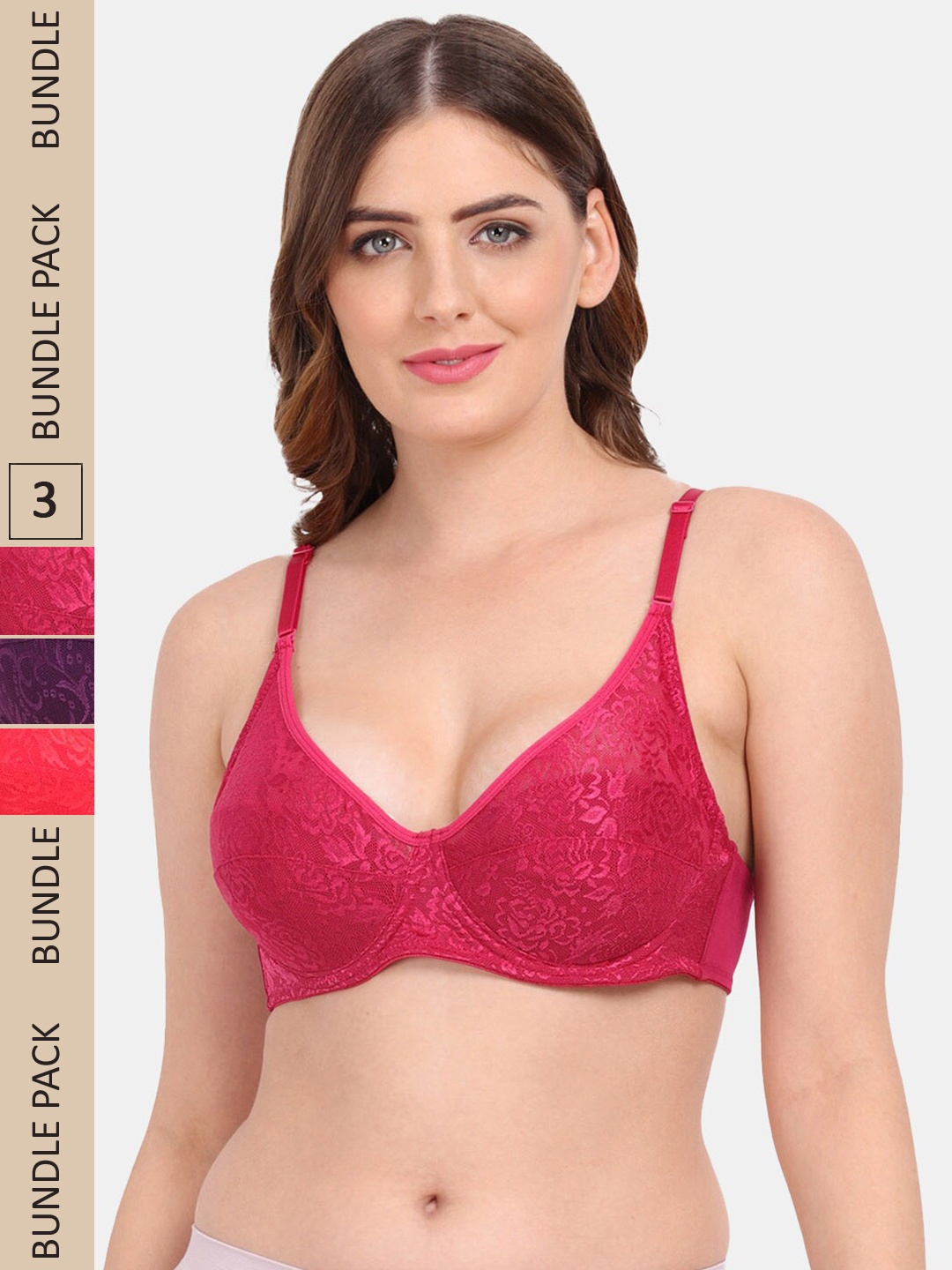 

Amour Secret Pack Of 3 Underwired & Non-Padded Push-Up Bra, Maroon