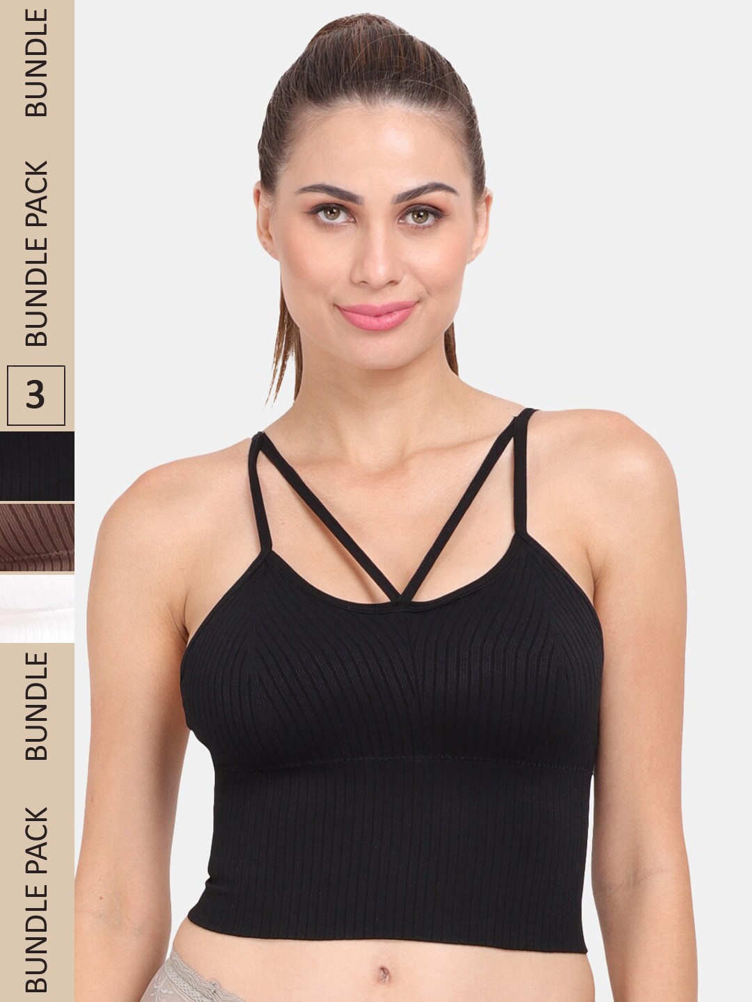 

Amour Secret Pack Of 3 Lightly Padded & Non-Wired Anti Odour Bralette Bra, Black