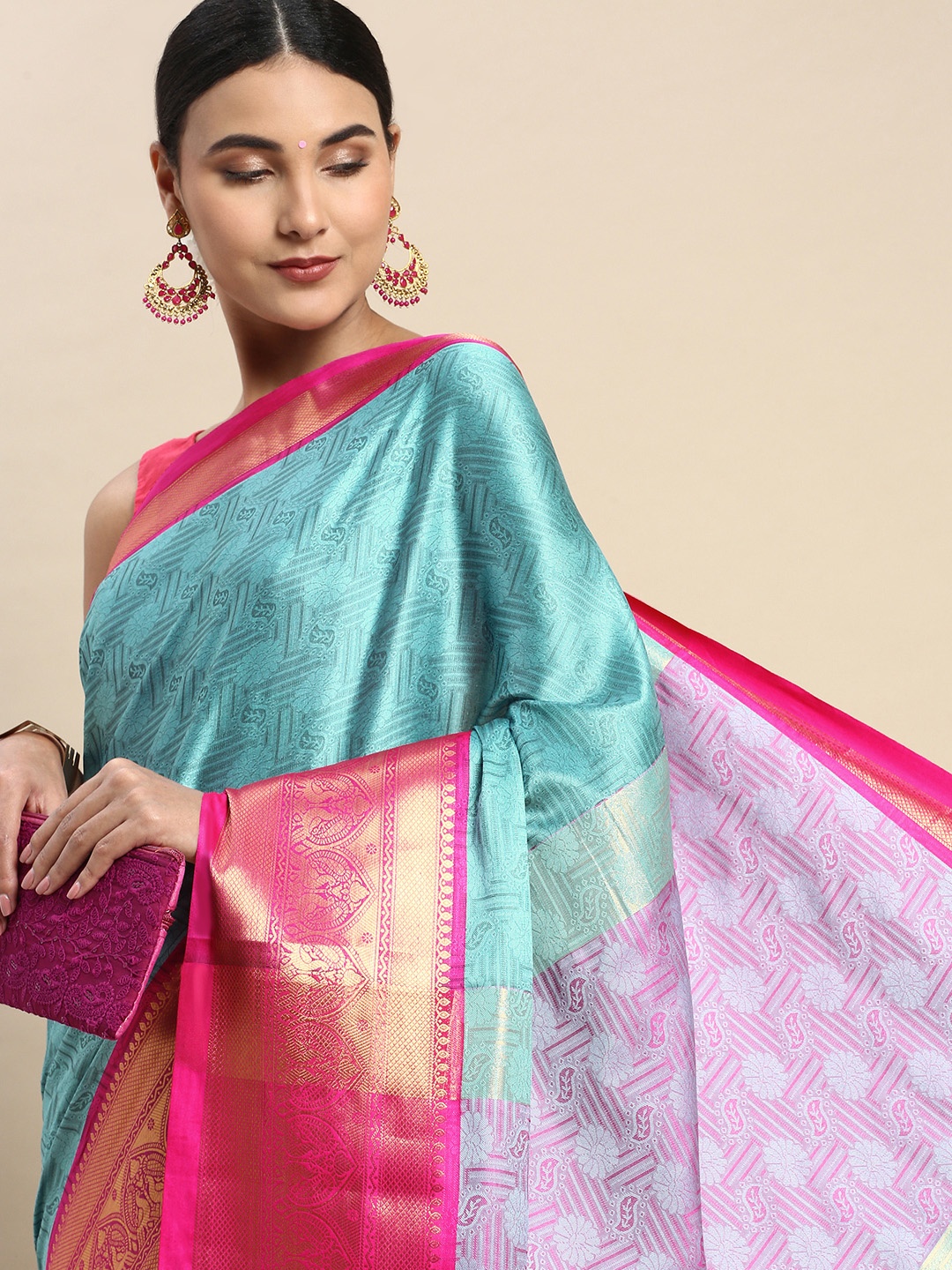 

FASHDEAL Woven Design Ethnic Motifs Pure Cotton Saree, Blue