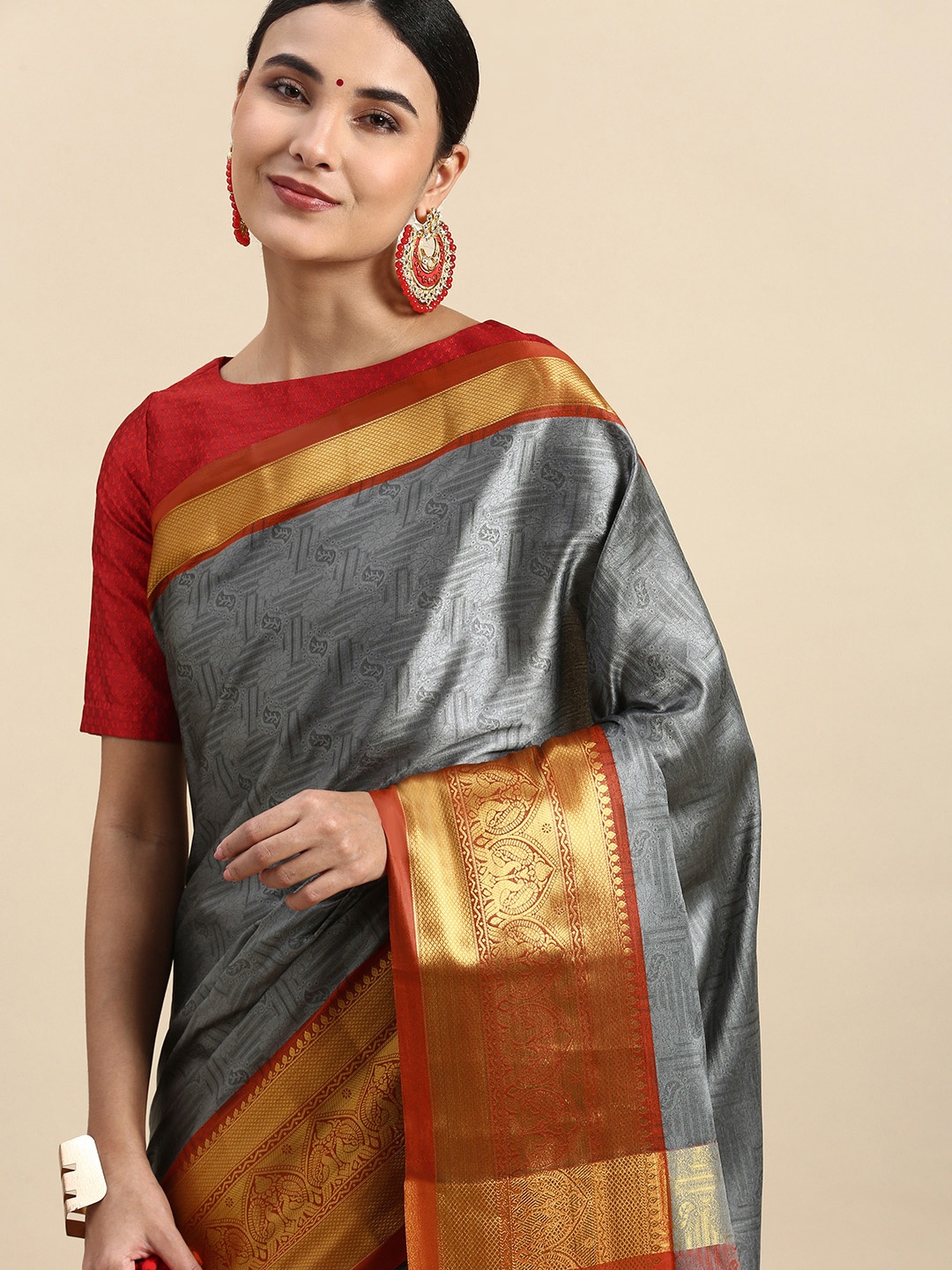 

FASHDEAL Woven Design Ethnic Motifs Pure Cotton Saree, Grey