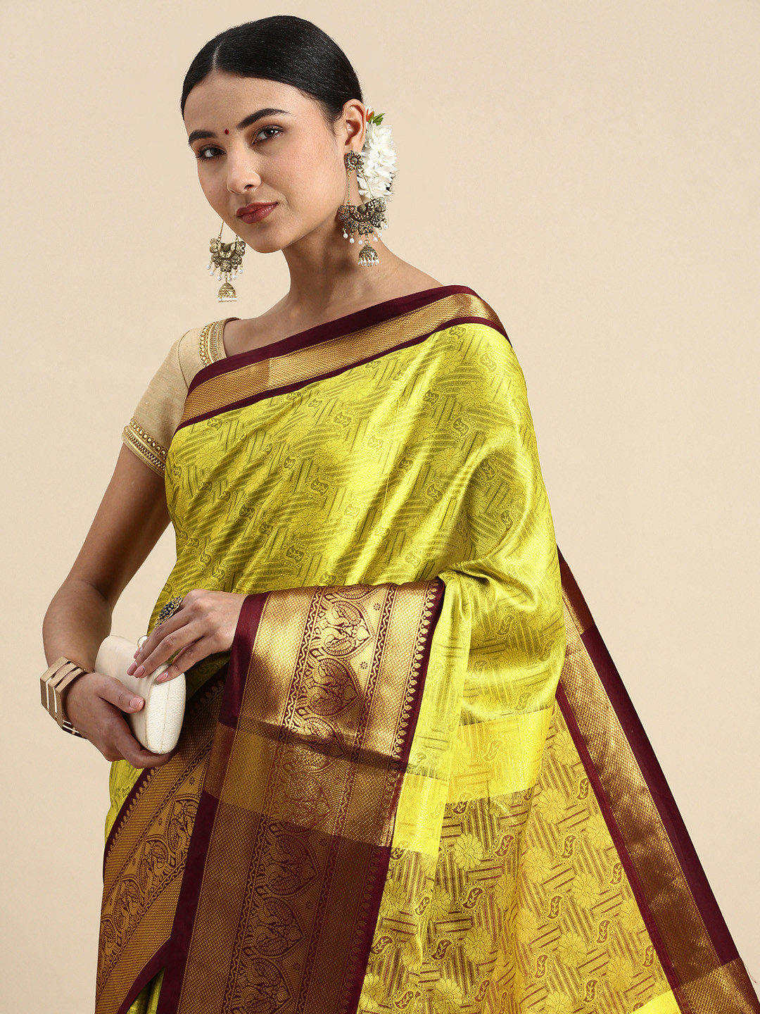 

FASHDEAL Woven Design Ethnic Motifs Pure Cotton Saree, Green