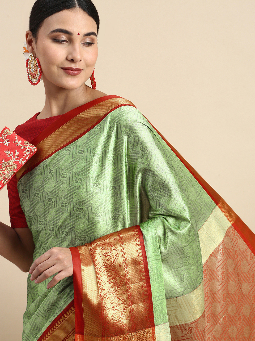 

FASHDEAL Woven Design Ethnic Motifs Pure Cotton Saree, Olive