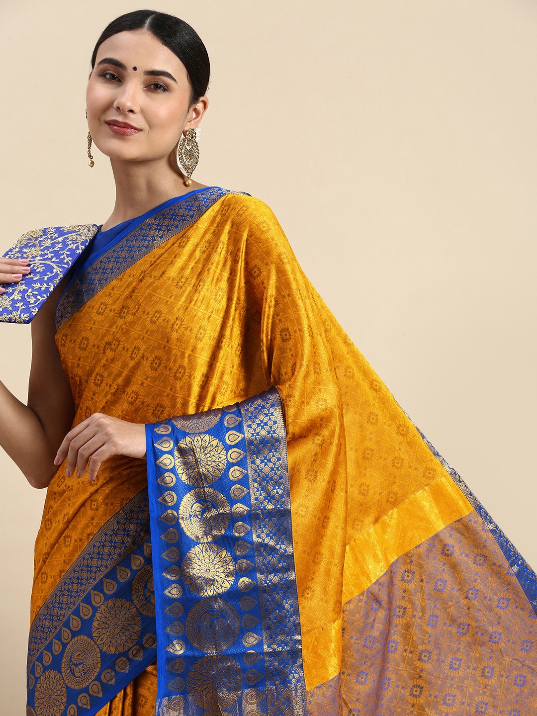 

FASHDEAL Ethnic Motifs Pure Cotton Saree, Yellow