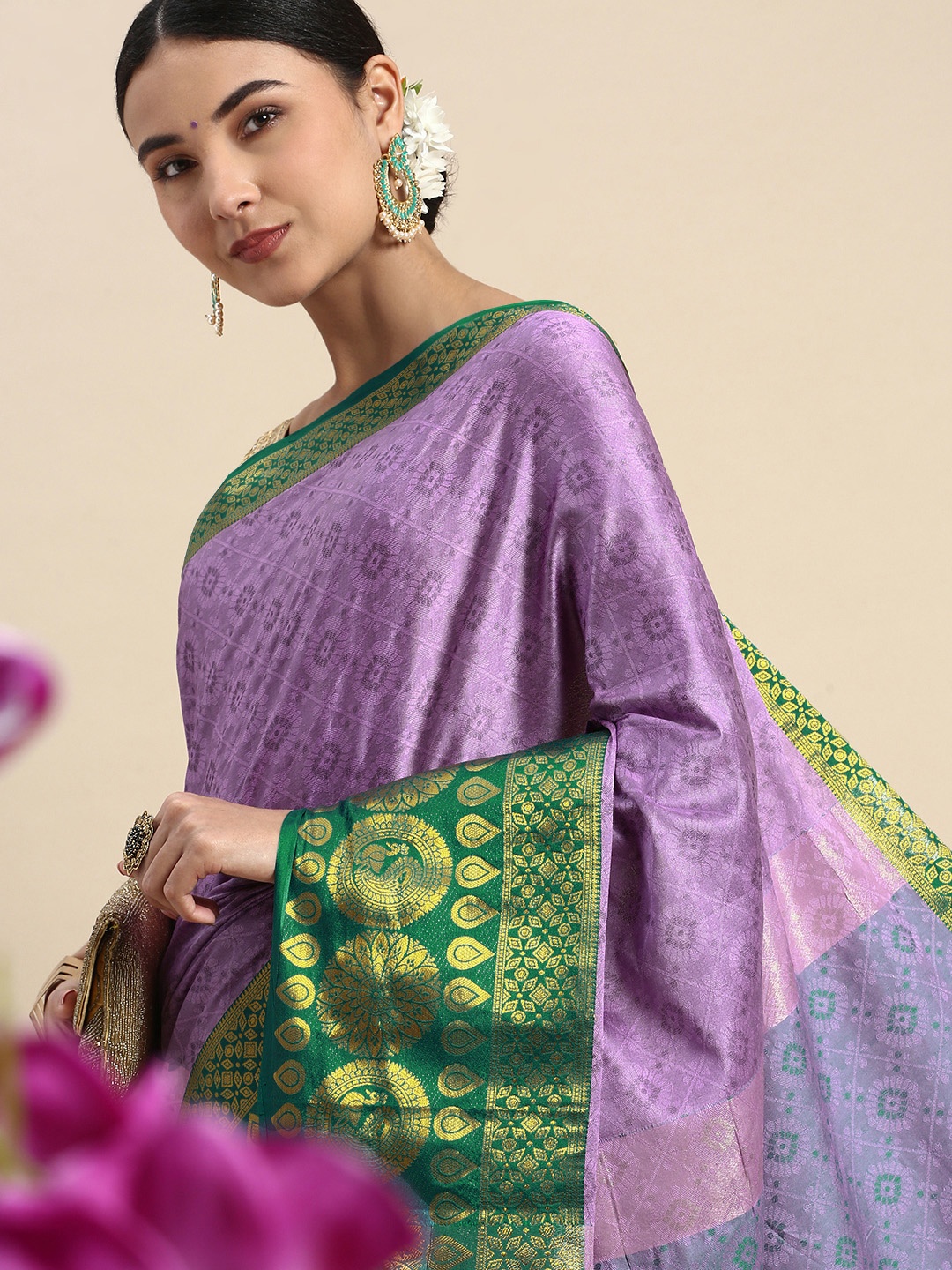 

FASHDEAL Ethnic Motifs Zari Pure Cotton Saree, Pink