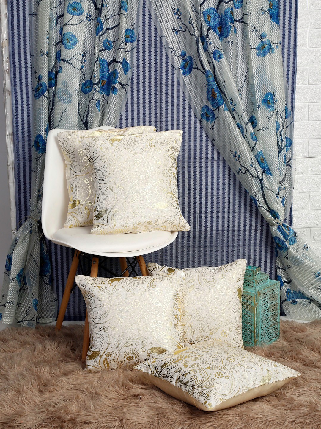 

HOSTA HOMES Beige Set Of 5 Floral Square Cushion Covers