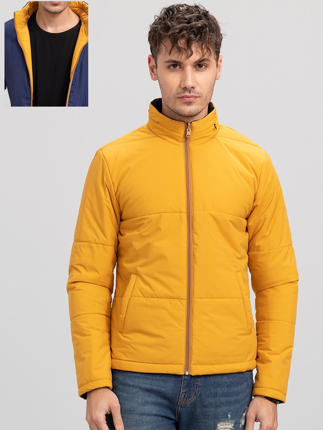 

Snitch Men Hooded Reversible Bomber Jacket, Yellow