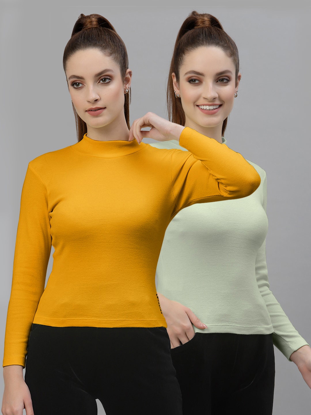 

Friskers Pack of 2 High Neck Cotton Top, Yellow