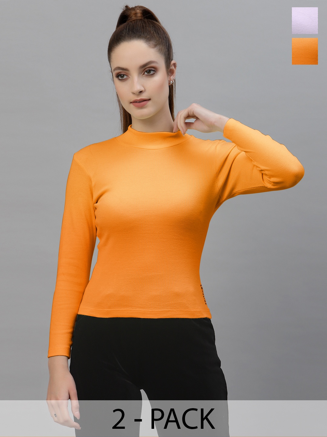 

Friskers Women Pack Of 2 High Neck Tops, Orange