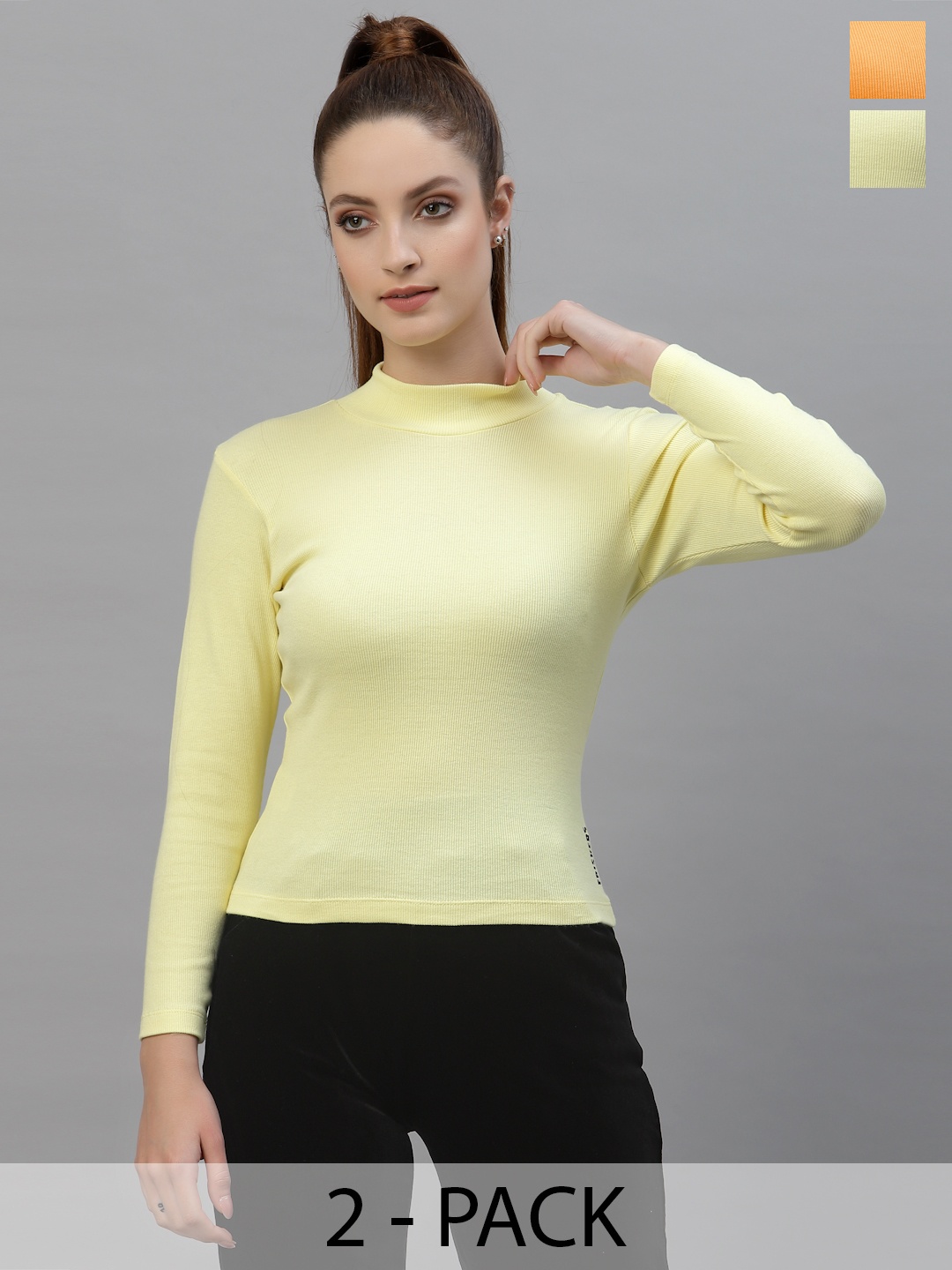 

Friskers Women Pack Of 2 High Neck Tops, Yellow